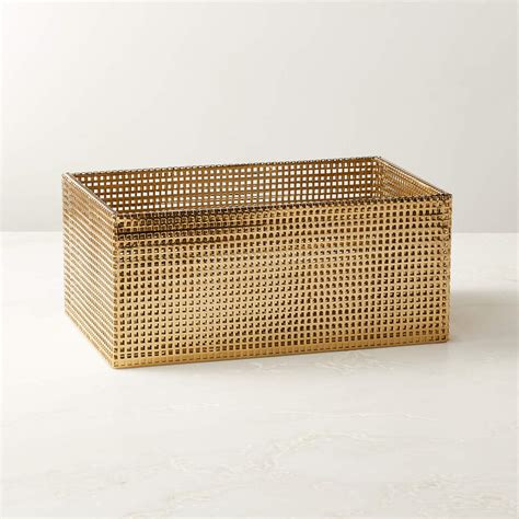 perforated metal storage basket eclectic storage boxes|Tegan Brass Perforated Metal Storage Basket .